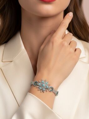 ✨ Handmade Mexican Beaded Bracelet | 7.5” | Turquoise & Silver | NWT ✨